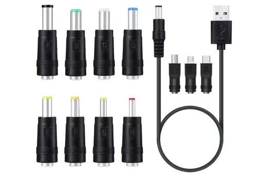 USB to DC 5V Charging Cable Power Cord 5.5x2.1mm with 11 Interchangeable Connectors
