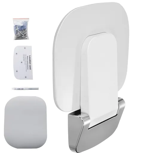 Urea-formaldehyde Folding Shower Seat, 13.6'' x 12.8'' Unfolded, Wall Mounted Fold Up Shower Bench with 450 lbs Load Capacity, Space Saving Fold Down Shower Chair for Seniors Children Adults