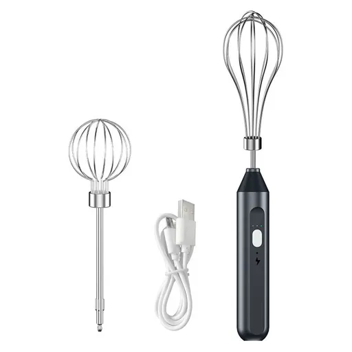 Wireless Electric Egg Beater - USB Rechargeable Handheld Mixer for Baking Whisking Frothing - 304 Stainless Steel Portable Kitchen Tool - Black 3 Speeds