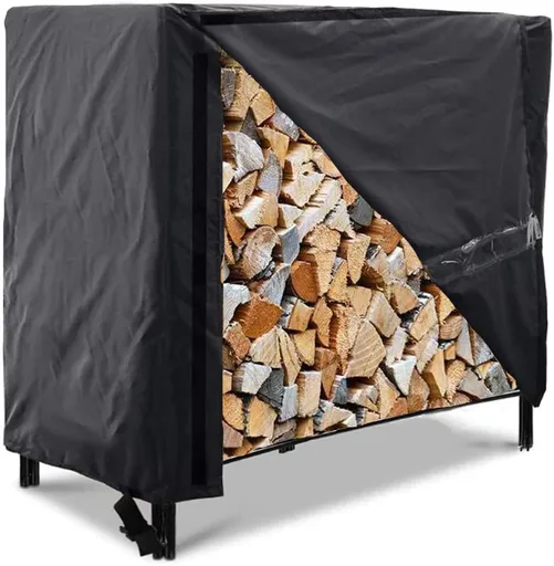 Firewood Log Rack Cover 4ft / 8ft Heavy Duty Waterproof Wood Pile Outdoor Patio Garden Fireplace Holder Fire Storage Covers (4FT: 48" x 24" 42") 4FT: 42"