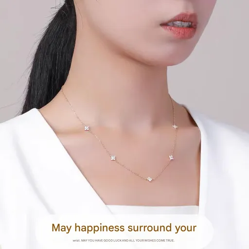 Gold Lucky Four Leaf Clover Necklace Women Delicate Clavicle Chain Sparkling Zirconia Charm Necklace Gift for Her
