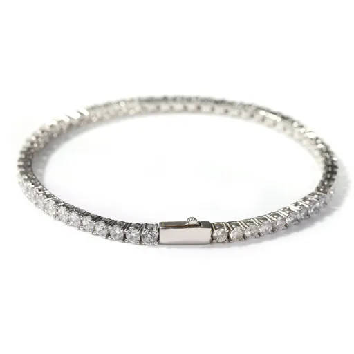 Silver Single-Row Zircon Bracelet – 4mm Wide, Brass Base with Secure Clasp, AAA+ Stones for Everyday Wear