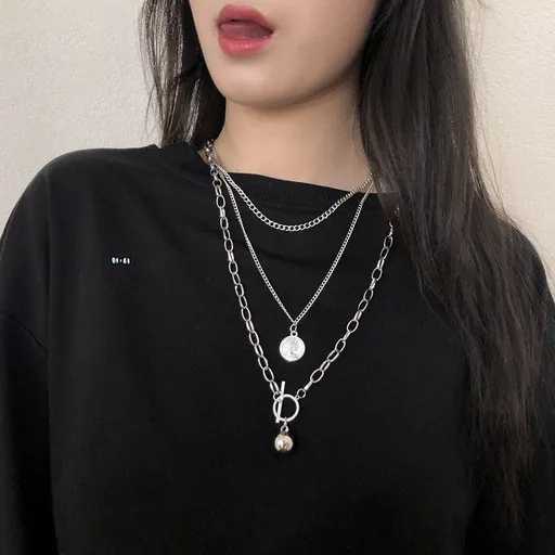 Jun Yi Alloy Multi Layer Necklace Geometry Unisex Three-layer portrait necklace