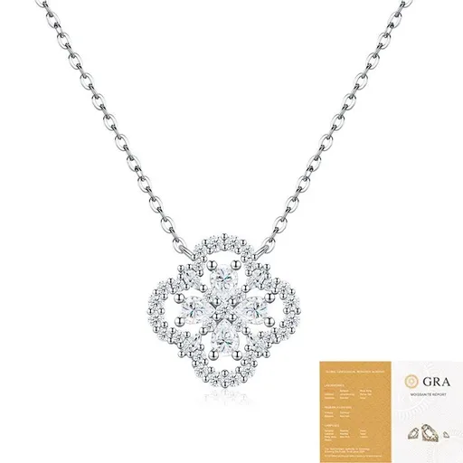 Elegant Four-Leaf Clover Moissanite Pendant Necklace in Sterling Silver – Dazzling 37-Stone Sparkle with Adjustable Chain, Perfect for Everyday Chic and Formal Elegance (Moissanite, Premium S925)