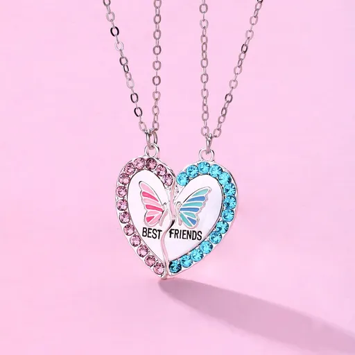BFF Necklace for 2, Best Friend Necklaces Cute Design Valentines Day Gifts Matching Heart Pendant Friendship Necklaces