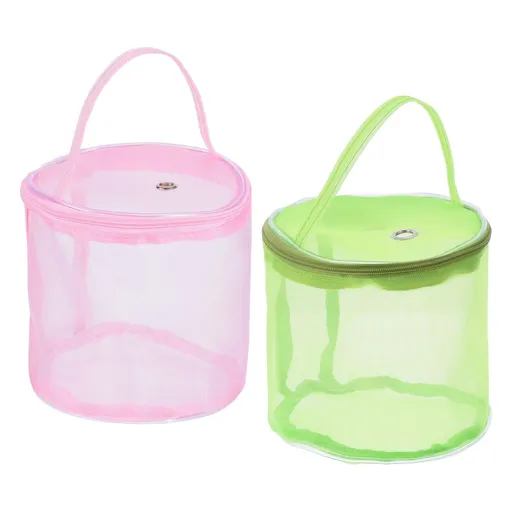 Yarn Storage Bag, 2 Pack Portable Crochet Knitting Bag Case Ball Holder Mesh Organizer Crocheting Tote for Sewing , Pink Green