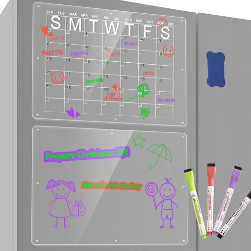 Magnetic Acrylic Fridge Calendar & Memo Board Set - Dry Erase Planner with Markers & Eraser(40*30cm 3mm)
