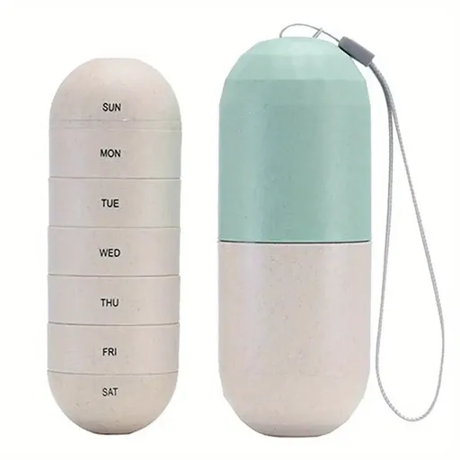 Upgrade Large Compartment Grain Fiber Moisture Proof Cute Weekly Pill Organizer, Laser Carving Markings,Travel Hiking 7 Day