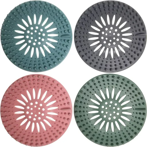 Drain Hair Catcher Cover Silicon Shower Drain Hair Trap Universal Stopper for Shower Bathroom Bathtub Kitchen Tub (Mix Colors, 4 Pack)