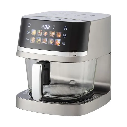 5L Smart Air Fryer with 360° Visible Glass Window, Zero-Coating Titanium Pot, Large Color Screen, One-Touch Control, 200° High-Temp Roasting for Healthy Crispy Meals.(Silver)