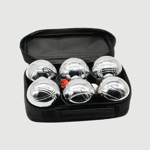 Petanque Boules Set – Chrome & Titanium Plated Steel Balls, with Jack, Measure Tool & Logo Bag, Backyard Beach Lawn Game（6-Ball Set）