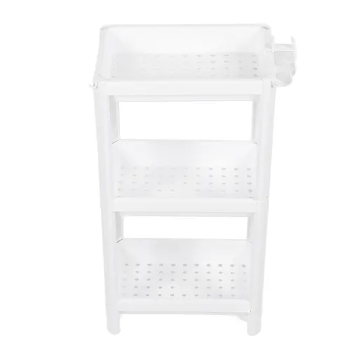 Bathroom Tower Shelf Plastic Freestanding Storage Rack Organizer Multifunctional Shelving Unit for Living Room Bedroom Kitchen White 3 Layers