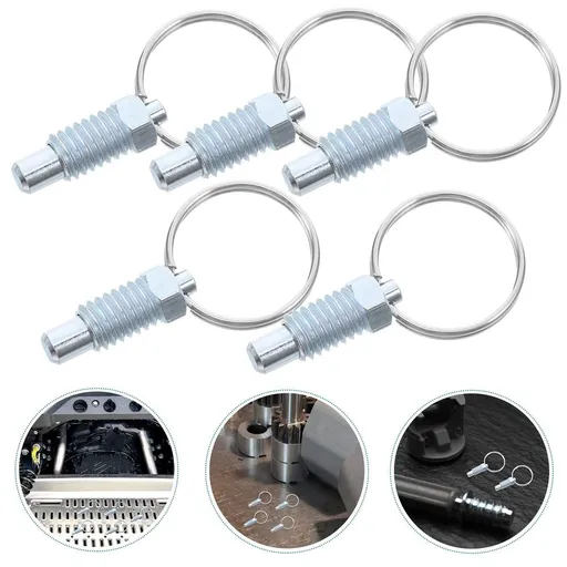 5Pcs Durable Plated Silver Steel Spring Loaded Pin Latch with Pull Ring for Heavy Duty Trailer Gate