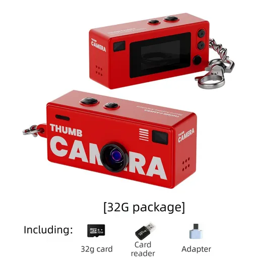 G6 Red Ultra-Mini Thumb Camera with 32GB Card, Card Reader & Adapter - HD Instant Pocket-Sized Action Cam for Students & Kids