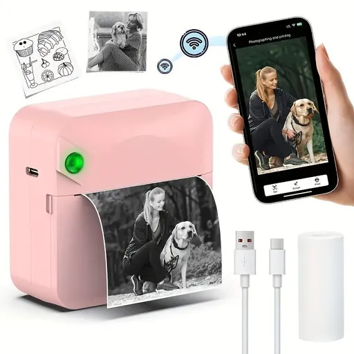 Portable Photo Printer Wireless Photo Printer Black And White Photo Printer - Pink - Size 01