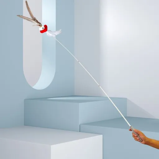 CHIYOOSU Cat Teaser Wand with Feather Bell Indian big mouth monster extended pole three sections telescopic