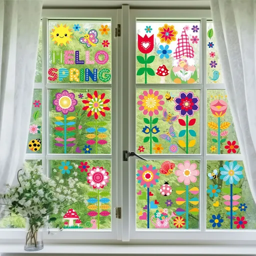 1 Set Window Static Sticker Static Window Clings Background Stickers Flower Window Cling Spring Stickers Window Clings Decor