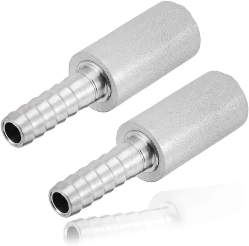 Stainless Steel Aeration Stone, 0.5 Micron Diffion Stone with 1/4" Hose Barb, Stainless Steel Aeration Oxygenation Stone Carbonating Stone for Home Brewing Beer (Pack of 2)