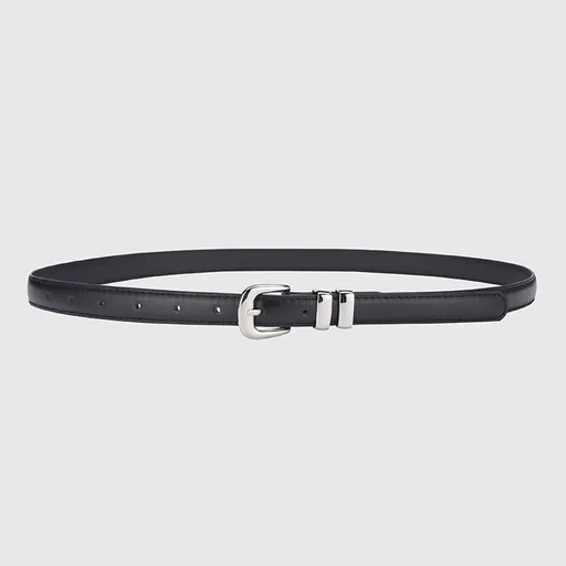 Thin Leather Waist Belt for Women, Slim Silver Pin Buckle Belt for Dresses Shirts Jeans-black
