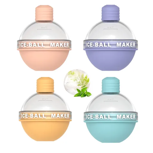 4 Pack Ice Ball Maker, Whiskey Ice Mold, Silicone Ice Cube Tray, 2.5 Inches Sphere Ice Mold for Whiskey and Cocktails