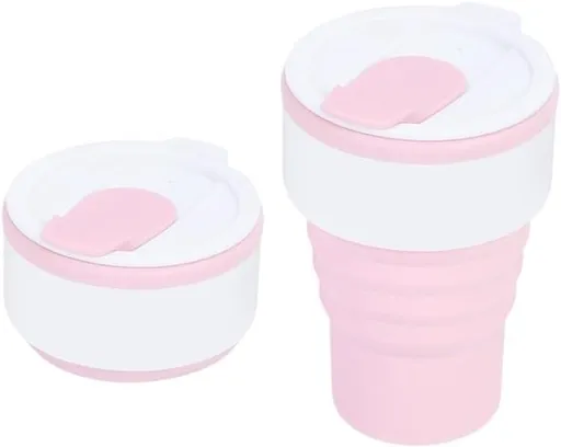 Collapsible Silicone Camping Cup – 385ml – Travel and Drinking Cup with Lid, Dishwasher Safe – Ideal for Camping, Hiking and Office (White)