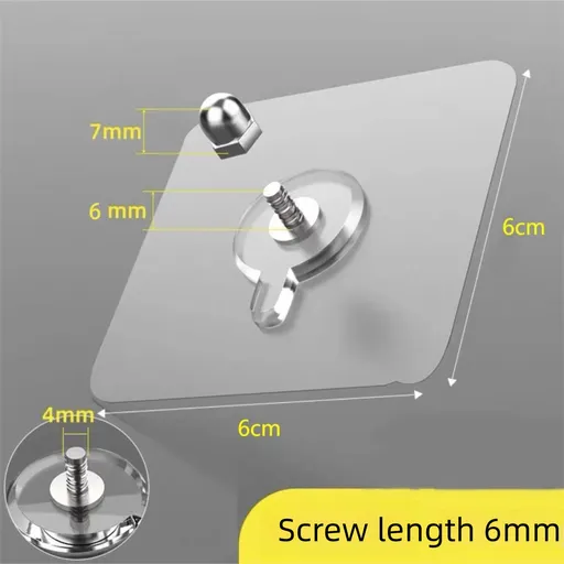 50-PCS Heavy Duty Adhesive Screw Stickers No Drilling Wall Hooks 6x6cm Waterproof Stainless Steel for Kitchen Bathroom Rental Friendly(6mm)