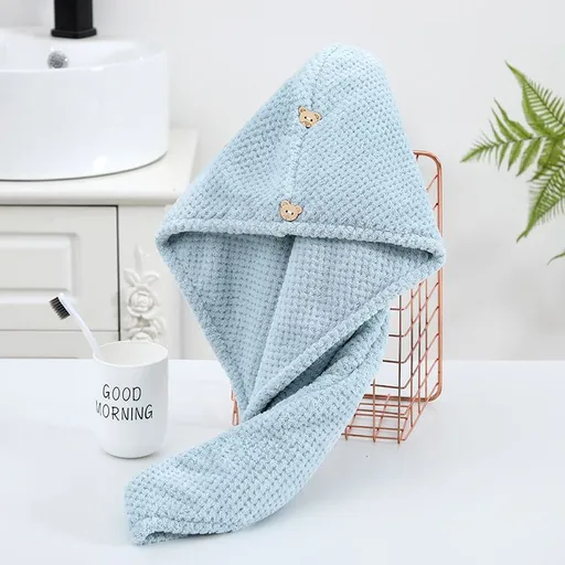 Microfiber Hair Towel 2 Packs, Hair Drying Towel with Button, Super Absorbent Hair Towel Turban, Fast Drying Hair (white, Blue)