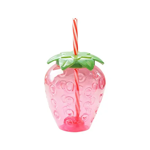 Water Bottle Strawberry Design 17 Oz Portable Drinking Cup with Straw
