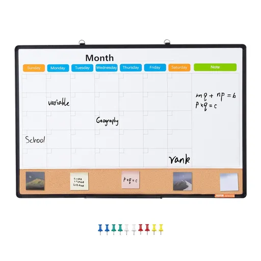 36x 24 Monthly Calendar Whiteboard & Cork Board Combo with Aluminum Frame 2-in-1 Magnetic Dry Erase Bulletin Board for Wall Mount Ideal for School, Home, Office