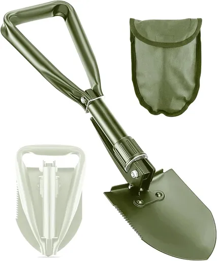 Camping Shovel, Digging Shovel Portable Ergonomic High Carbon Steel Folding Shovel for All Occasions Outdoor Camping Hiking, Green, 47 cm