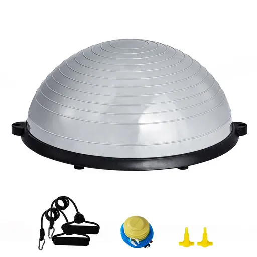 Half Exercise Ball Trainer, 23 inch Balance Ball Trainer, 660lbs Capacity Stability Ball, Yoga Ball with Resistance Bands & Foot Pump, Strength Fitness Ball for Home Gym, Full Body Workout, Gray