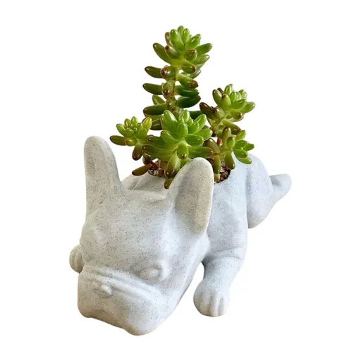Flower Pots Resin Dogs Succulent Planter Puppy Plants Planter French Bulldogss Shape Cute Bonsai Flower Pots For Home Garden Office Desktop Decor White