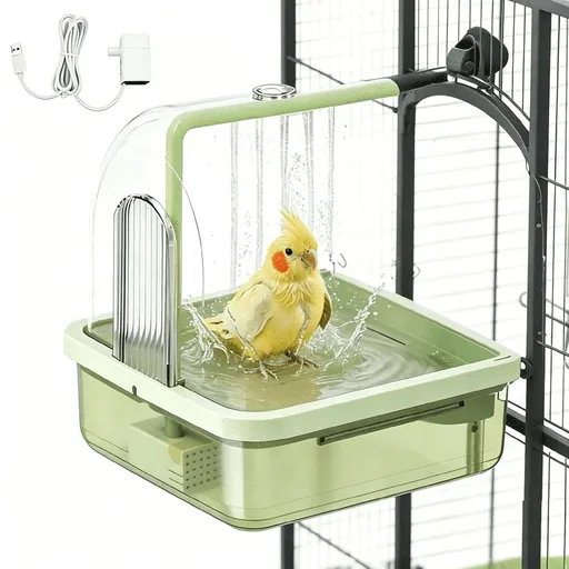 Bird Bath for Cage Parakeets,Indoor Cockatiel Bathtub Shower with Pump,Parrots Shower Accessories for Birdcage,Parrot Bathtub with Shower Running Water for Finches,Canaries,Lovebirds
