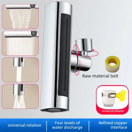 Universal 4-Mode Kitchen Tap Extender Waterfall Flying Rain Effect 360 Swivel Faucet Aerator Nozzle with Alloy Cap and Adapters Anti-Splash Sink Attachment