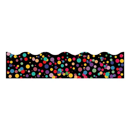 Teacher Created Resources Colorful Confetti on Black Straight Rolled Border Trim - 65.6ft -Decorate Bulletin Boards,Walls,Windows
