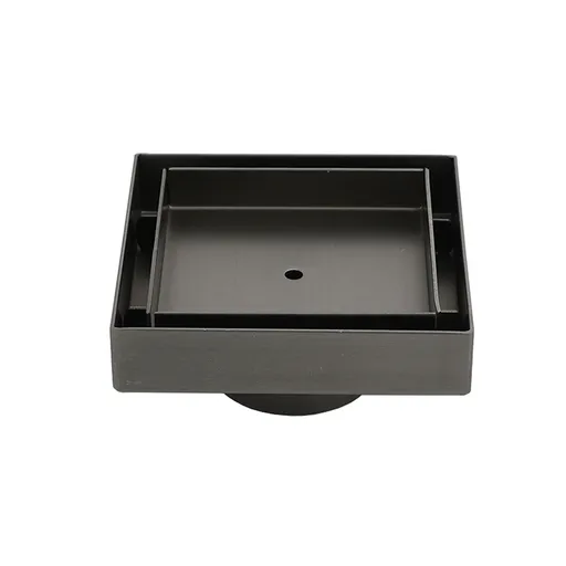Gun Metal 100mm Square Tile Insert Floor Drain Small Shower Grate 50mm Waste Set