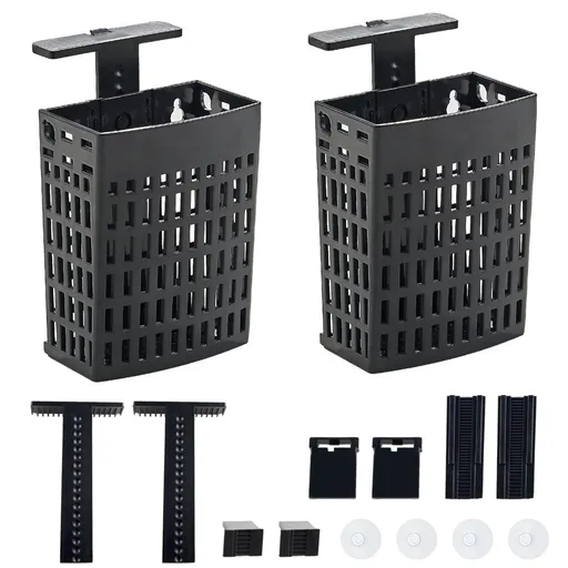 2PCS Adjustable Aquarium Plant Holder, Aquarium Planter Cup Adjustable Thickness to 2.36" Height to 3.9", Fish Tank Plant Holders with Hooks and Suction Cup for Fish Tank Accessories （black）