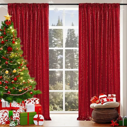 Sequined Rod Pocket Curtains | Glitter Party Drapes for Weddings & Events | Red or Gold Shimmer Decorations | 61x243cm Nylon Spandex Backdrop for Home, Stage, or Photo Booth