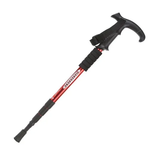 Folding Walking Stick Telescopic Adjustable Antishock Hiking Grip Pole Trekking - Red