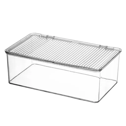 Stackable Organizer Bin Hinged Lid Medium Clear BPA-Free Food Safe for Office School Fridge Bathroom Kitchen Pantry