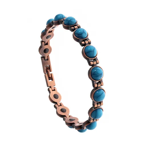 Vintage-Inspired Women's Copper-Tone Magnetic Bracelet – Turquoise Accent Magnetic Bangle