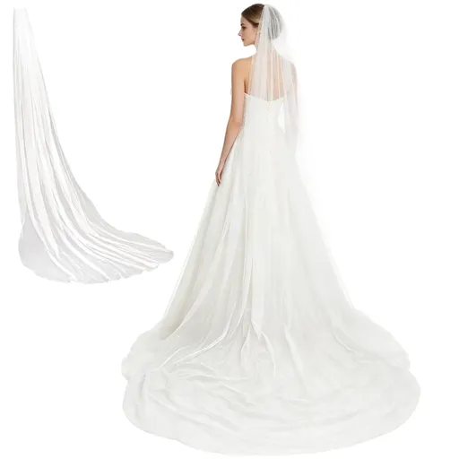 Cathedral Wedding Veil Sparkle, Long Glitter Bridal Veil 1 Tier Tulle with Metal Comb, Shimmering Chapel Hair Accessory for Bride Ceremony Photos Wedding Dress