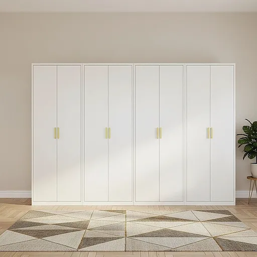 320x200cm 8-Door White Steel Shelf Wardrobe with Gold Handle Storage Cabinet