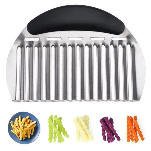 Heavy Duty Stainless Steel Crinkle Cutter Wavy Chopper French Fry Slicer for Potatoes Carrot Chips and Fruits, Vegetable, Onions