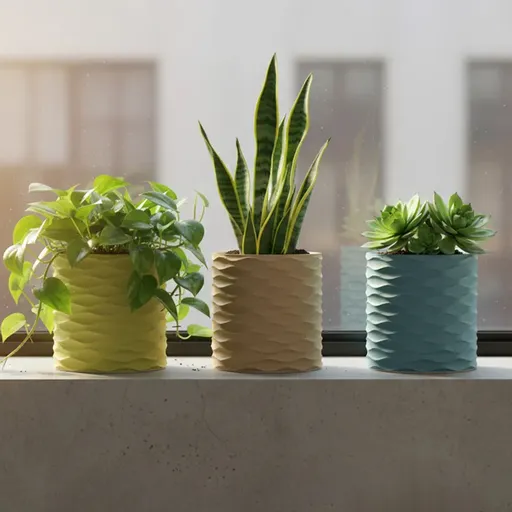 3D Printed Modern Wave Flower Pot - Water-Storing Rotating Base, Army Green, Single Piece