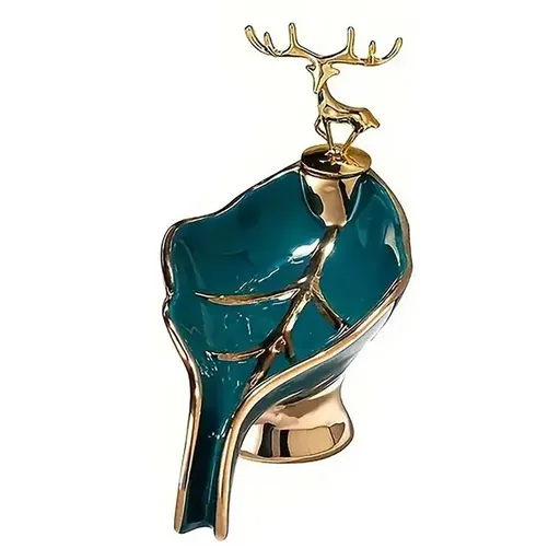 Soap Dish Holder Self-Draining Leaf-Shaped Ceramic Green