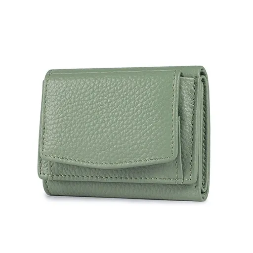 Small Leather Wallet for Women with Coin Pouch Compact Trifold Mini Pocket Wallet with Cash Slot and Card Holders Great for Daily or Travel (Green)