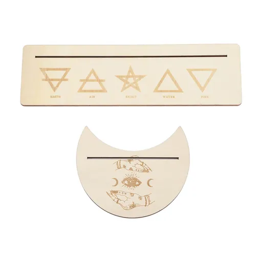 2 Pieces Wooden Tarot Card Stand Holder Stable Moon Shape and Rectangle Wooden Tarot Card Display Stand Base Type B