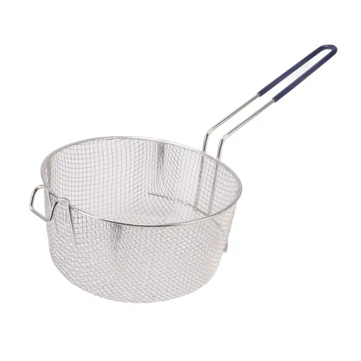 Frying Basket Stainless Steel Long Handle Reusable Rust Resistant Fry Net for Fish Chicken Nuggets Rubber Handle