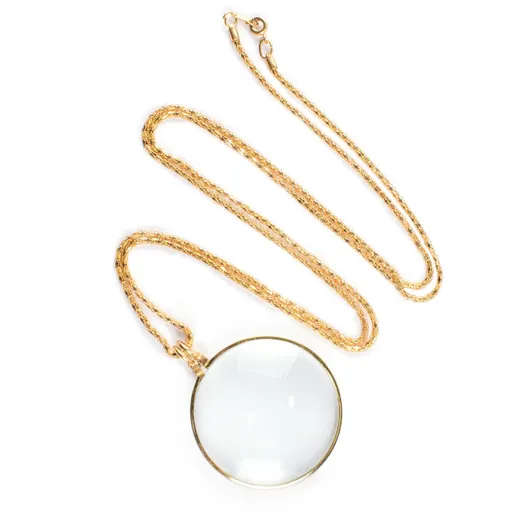 Optical Magnifier Lens and Gold Chain for Library, Reading Fine Print, Zooming, Increase Vision, Jewelry
